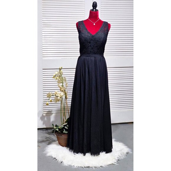 Bill Levkoff Women's Black Lace Formal Maxi Gown Sleeveless V-Neck Size 12 370 - Picture 1 of 10